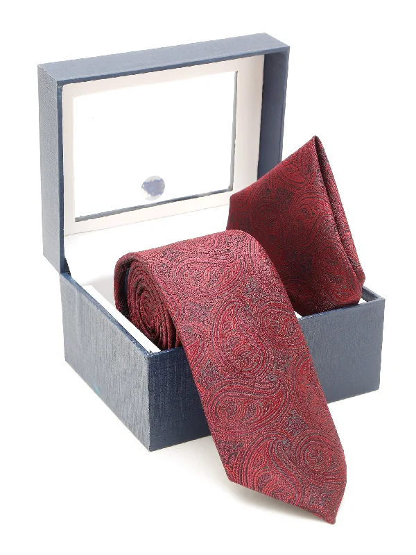 Men's tie for business dinner events-Men's Maroon Fashion Paisley Pattern Tie Set