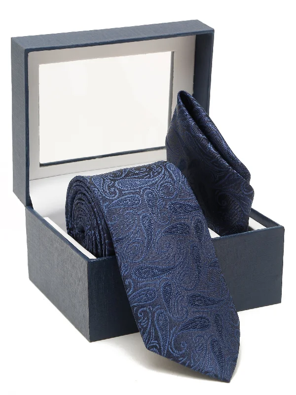 Men's tie with contemporary print-Men's Navy Blue Fashion Paisley Pattern Tie Set