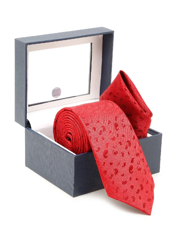 Elegant men's tie with vintage design-Men's Red Fashion Paisley Pattern Tie Set