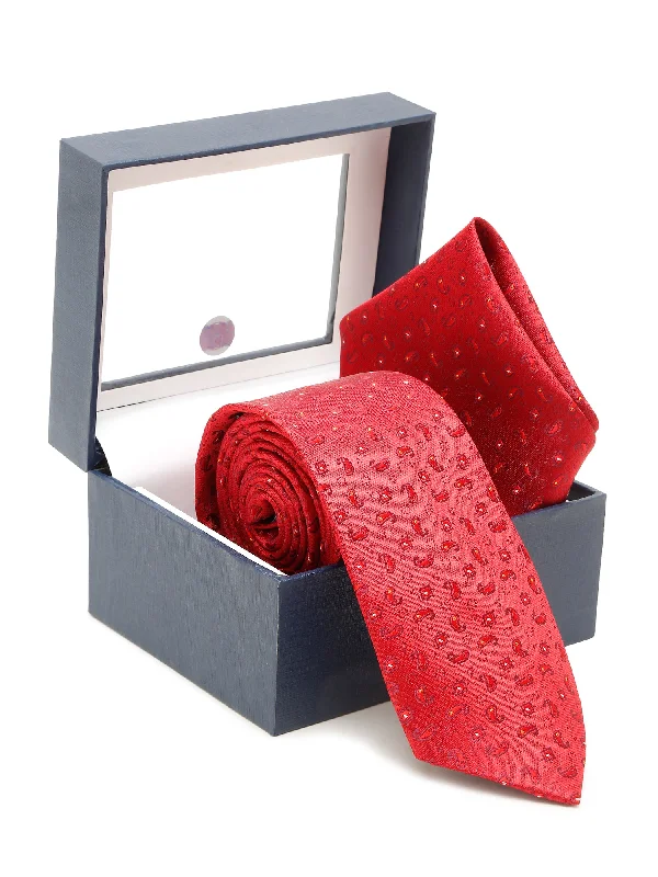 Luxury silk tie for corporate professionals-Men's Red Fashion Paisley Pattern Tie Set