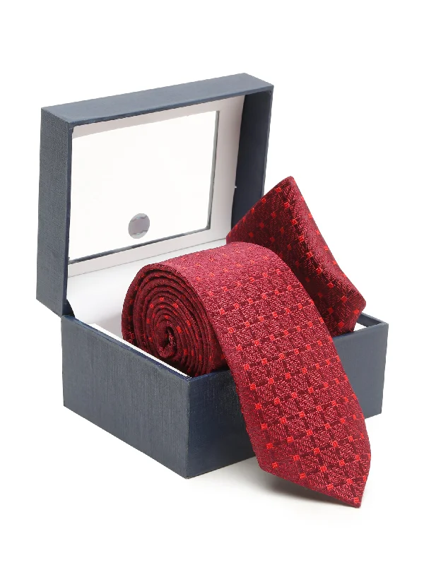 Men's tie with thin stripes for office wear-Men's Maroon Fashion Geometric Pattern Tie Set