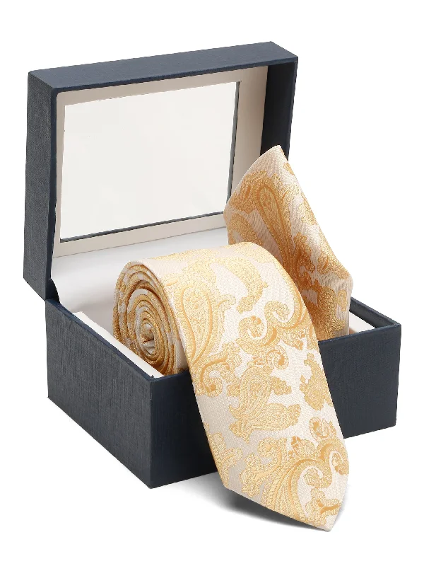 Elegant men's tie with subtle plaid-Men's Yellow Fashion Paisley Pattern Tie Set