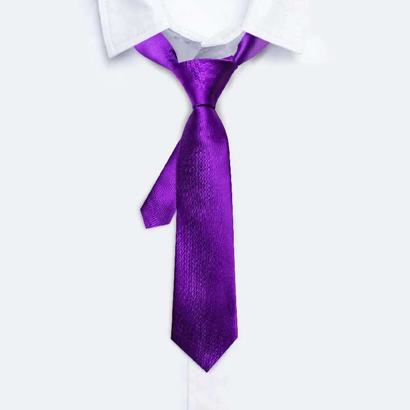 Men's tie with fine satin finish for work-Barry Wang Children Purple Solid Kids Tie Pocket Square Set for Boys