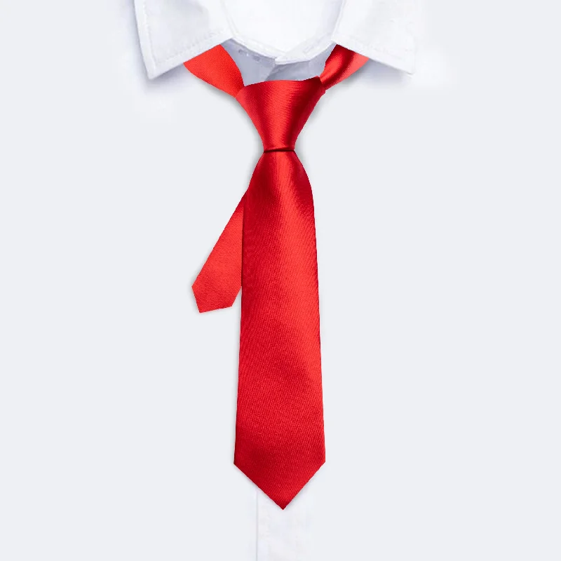 Designer tie with rich color palette-Barry Wang Children Red Solid Silk Boys Tie Pocket Square Set for Kids