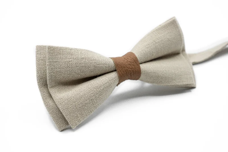 Men's tie with thick stripes-Classic Beige Men's Bow Tie | Optional Matching Pocket Square & Suspenders | Sophisticated Men's Accessories