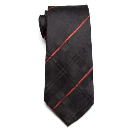 Men's tie for summer weddings-Classy Men Classic Black Red Striped Necktie