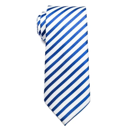 Best men's tie for gala events-Classy Men Classic White Blue Striped Necktie