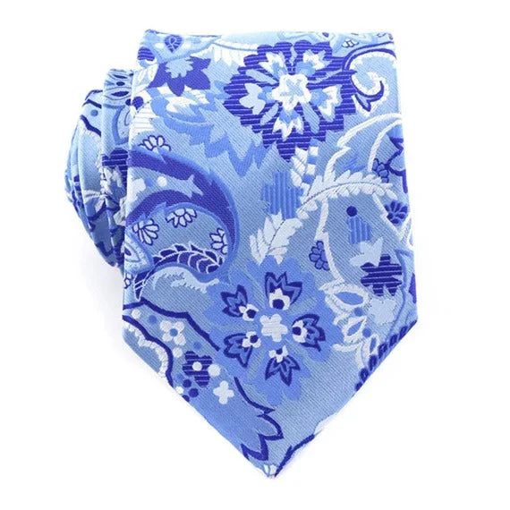 Men's tie with unique diamond print-Classy Men Blue Snowy Floral Silk Tie