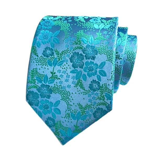 Men's tie with modern stripes for business-Classy Men Cyan Floral Silk Tie