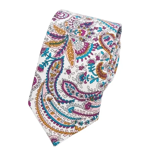 Men's tie for outdoor parties-Classy Men Colorful Paisley Floral Skinny Cotton Tie