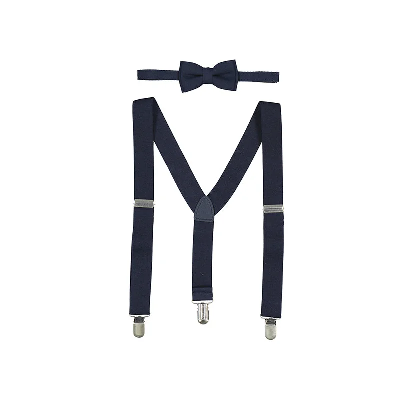 Men's tie for a formal brunch-Mayoral Navy Bowtie & Suspenders Set_ 10738-40