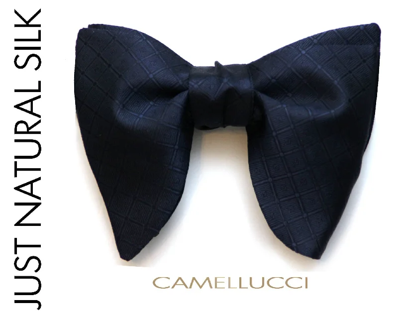 Men's tie with subtle geometric pattern-Navy Ornament Big Butterfly Silk Pre-tied Bow Tie