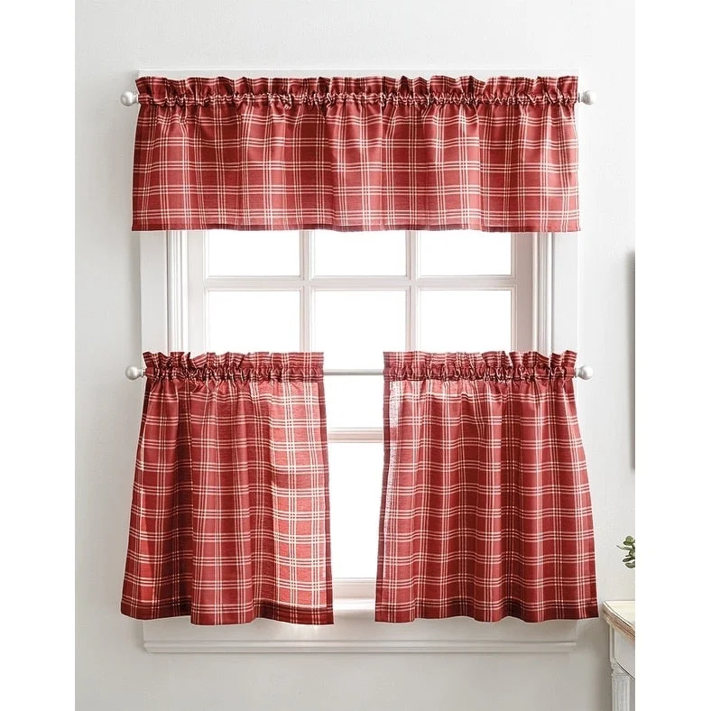 Men's tie with diagonal stripes-Curtainworks Lodge Plaid 3-Piece Kitchen Curtain Tier and Valance Set - 36" 3PC SET