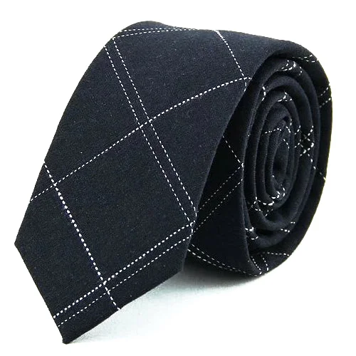 Stylish men's tie with bold textures-Classy Men Dark Blue Checkered Cotton Skinny Tie