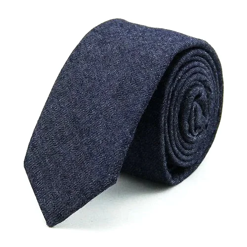 Men's tie with modern color schemes-Classy Men Dark Blue Denim Cotton Skinny Tie