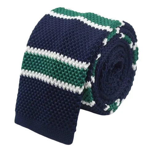 Affordable tie for business professionals-Classy Men Dark Blue Green Square Knit Tie