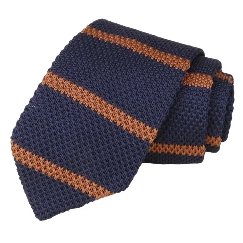 Elegant men's tie with textured fabric-Classy Men Dark Blue Striped Knitted Tie