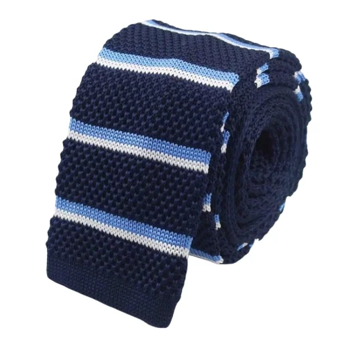 Men's tie for stylish business meetings-Classy Men Dark Blue Striped Square Knit Tie