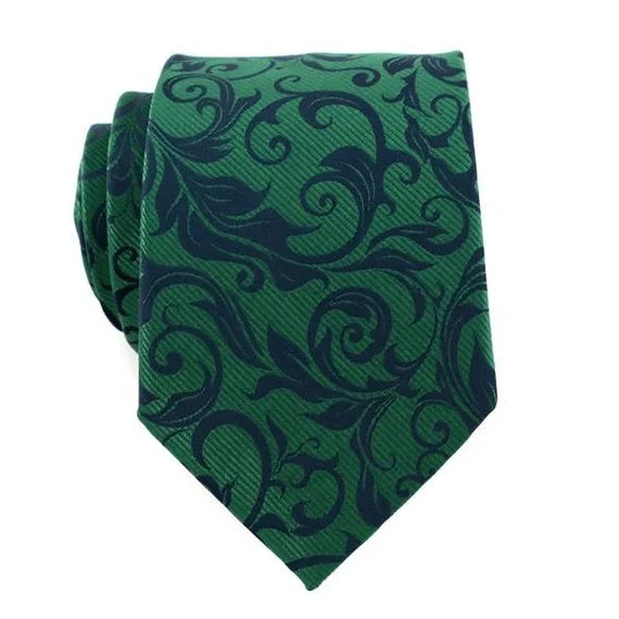 Best men's tie for gala events-Classy Men Dark Green Floral Silk Tie