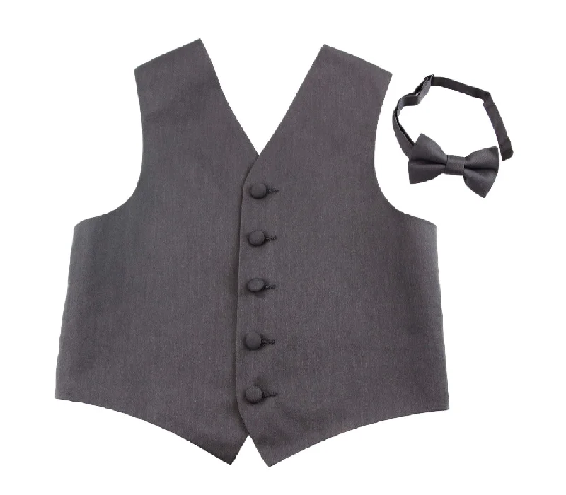 Elegant men's tie with colorful patterns-Dark Grey Boys Junior Cotton Vest Adjustable Waistcoast & Matching Bow Tie Set