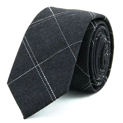 Best silk tie for office professionals-Classy Men Dark Grey Checkered Cotton Skinny Tie