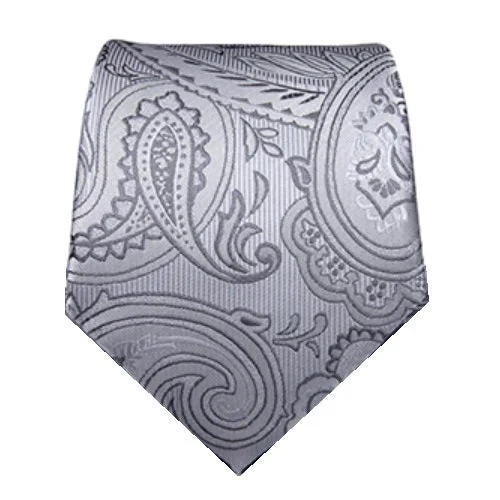 Men's silk tie for black tie occasions-Classy Men Dark Silver Paisley Silk Tie