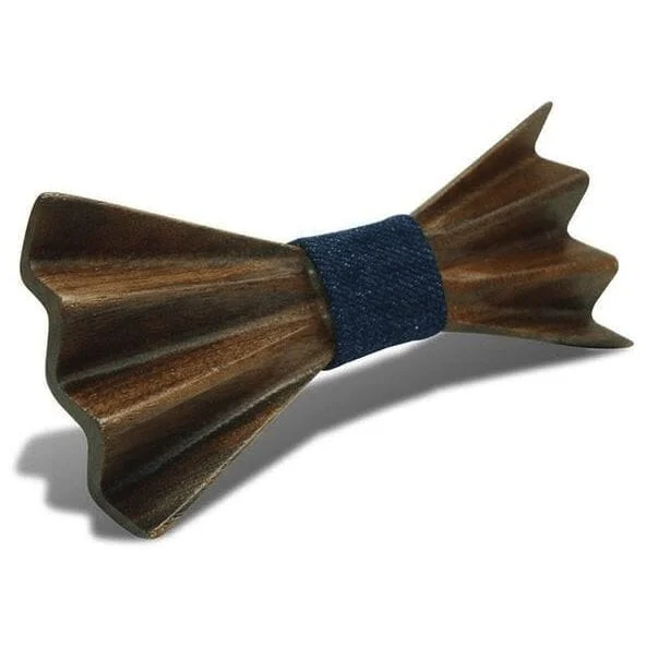 Classic men's tie with solid color block-Dark Wood 3D Accordion Style Adult Bow Tie in Denim