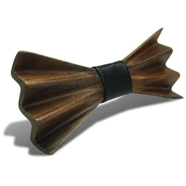 Men's tie with subtle herringbone design-Dark Wood 3D Accordion Style Adult Bow Tie in Leatherette