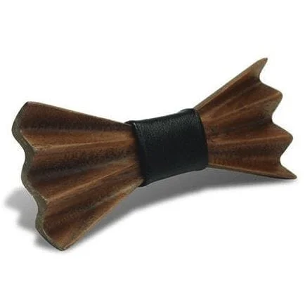 Stylish silk tie for dinner parties-Dark Wood 3D Accordion Style Kids Bow Tie in Leatherette