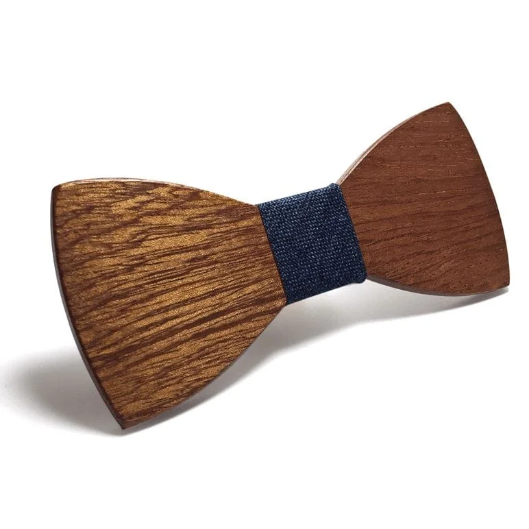 Men's tie with fine satin finish for work-Dark Wood Blue Fabric Adult Bow Tie