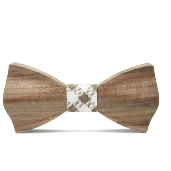 Men's tie with fine knit texture for work-Dark Wood Check Fabric Adult Bow Tie