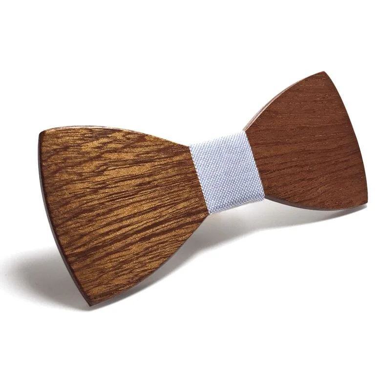 Stylish tie with vibrant colors for weddings-Dark Wood Light Blue Fabric Adult Bow Tie