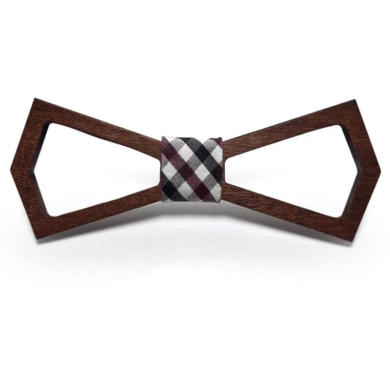 Best men's tie for wedding receptions-Dark Wood Outline Adult Bow Tie in Check