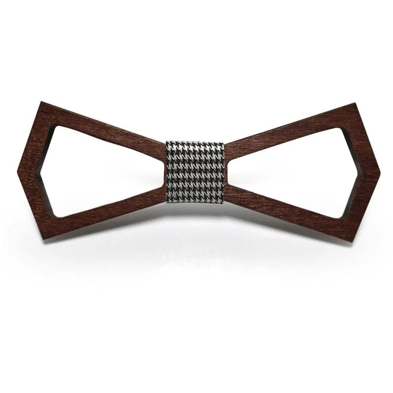 Men's tie for high-end business events-Dark Wood Outline Adult Bow Tie in Houndstooth