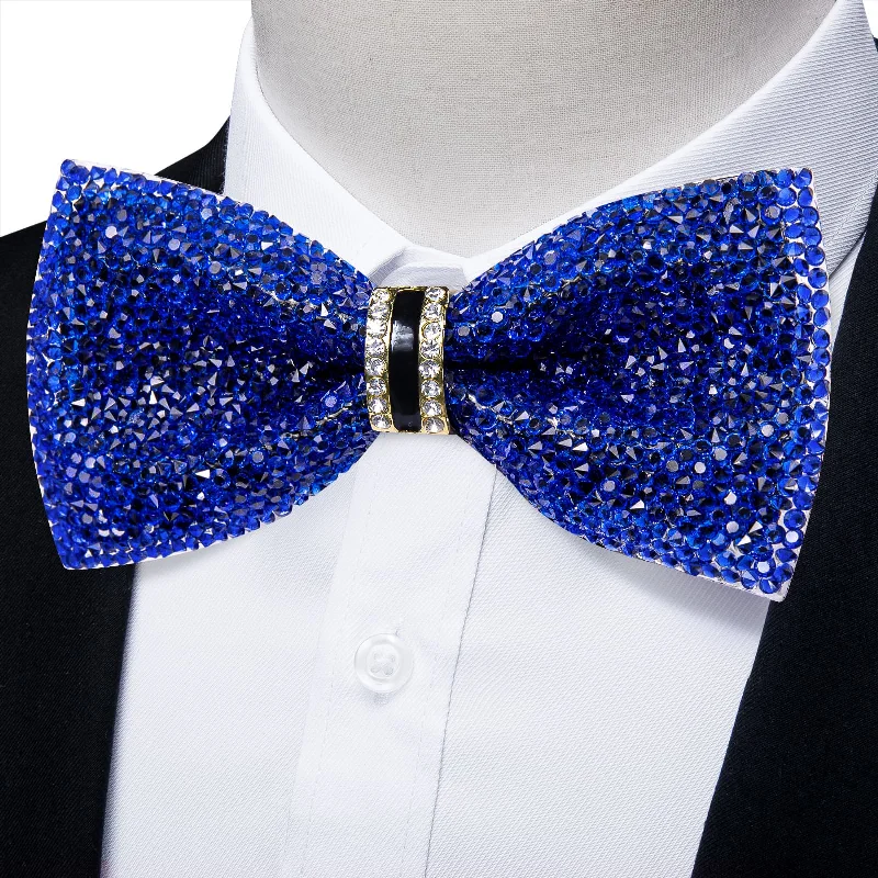 Custom silk tie for men-DiBanGu Imitation Diamond Bow Tie Cobalt Blue Crystal Men's Pre Tied Bow Ties