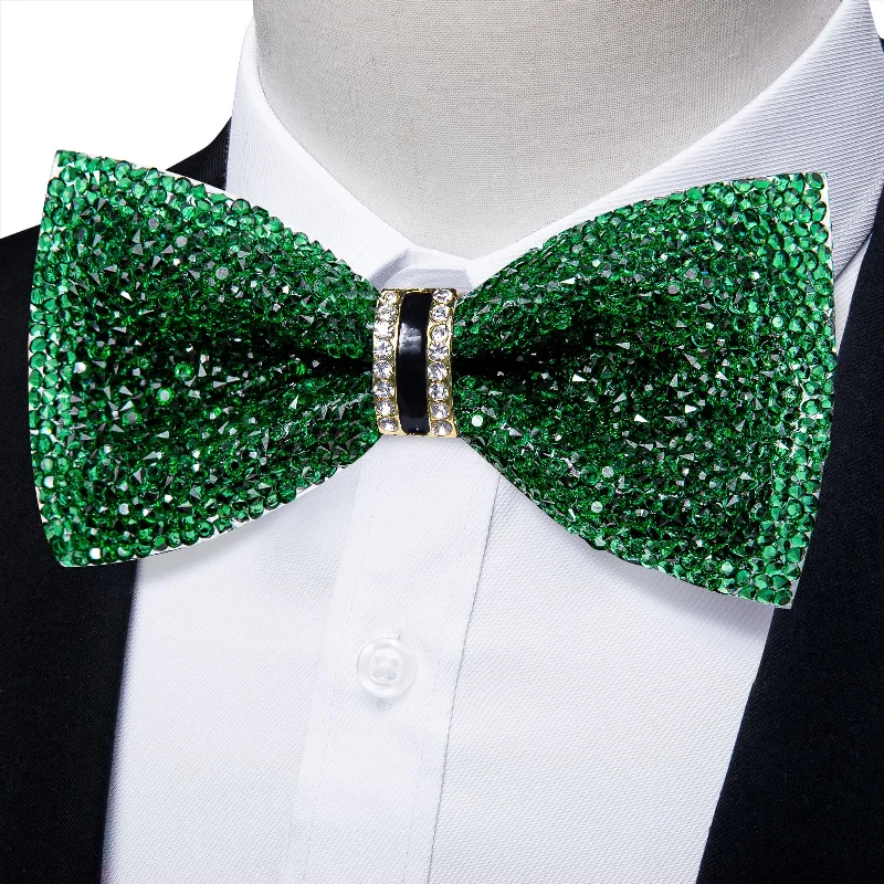 Men's tie with polka dots for formal wear-DiBanGu Imitation Diamond Bow Tie Emerald Green Crystal Men's Pre Tied Bow Ties