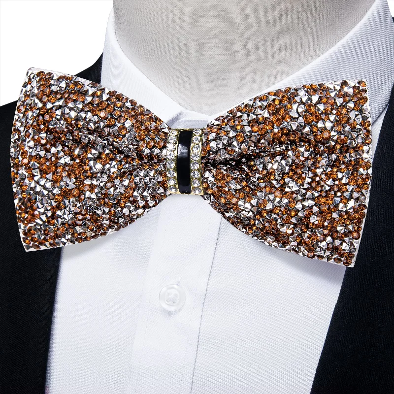 Men's tie for casual Fridays-DiBanGu Imitation Diamond Bow Tie Gold Silver Crystal Men's Pre Tied Bow Ties