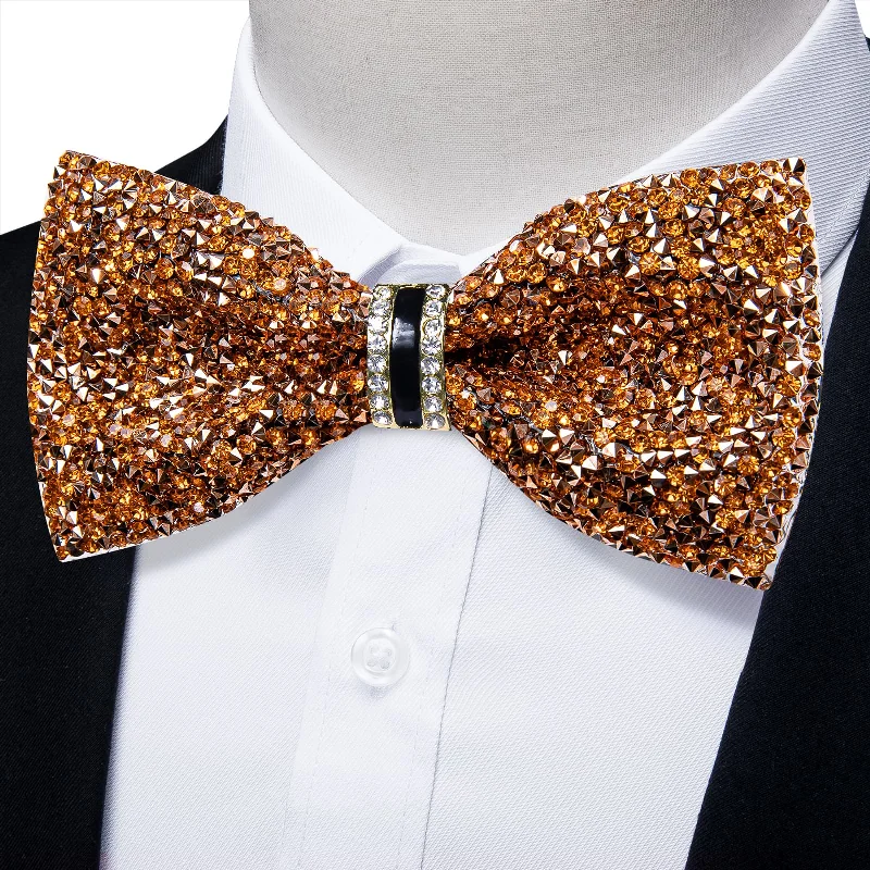 Men's tie for a formal brunch-DiBanGu Imitation Diamond Bow Tie Golden Crystal Men's Pre Tied Bow Ties