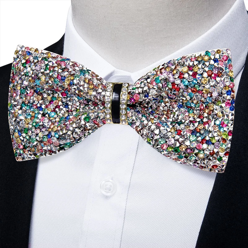 Men's tie for upscale business meetings-DiBanGu Imitation Diamond Bow Tie Multicolor Crystal Men's Pre Tied Bow Ties