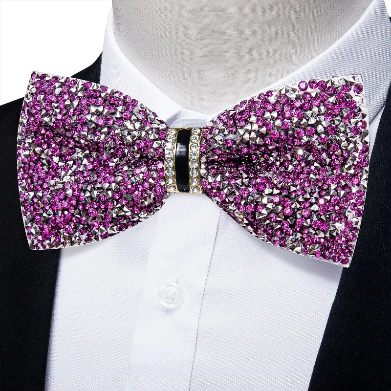 Men's tie with vintage pattern-DiBanGu Imitation Diamond Bow Tie Purple Crystal Men's Pre Tied Bow Ties for Party