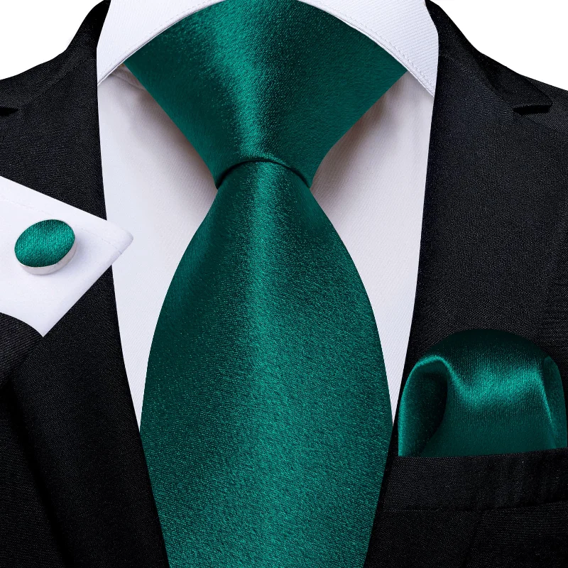 Luxury silk tie for special occasions-DiBanGu Silk Tie Shining Pine Green Solid Mens Tuxedo Work Dresses Tie Handkerchief Cufflinks Set