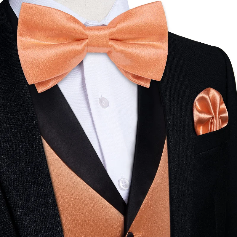 Men's tie with subtle herringbone design-DiBanGu Tuxedo Vest Dark Salmon Solid Silk Mens Vest and Bow Tie Set for Wedding