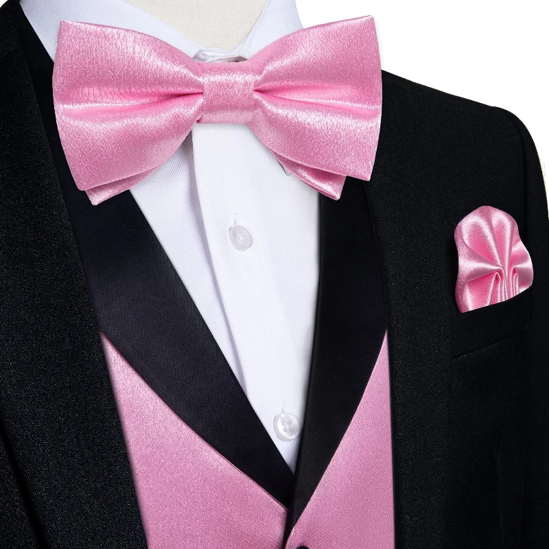 Best men's tie for wedding receptions-DiBanGu Tuxedo Vest Light Pink Solid Silk Mens Vest and Bow Tie Set for Work Dresses