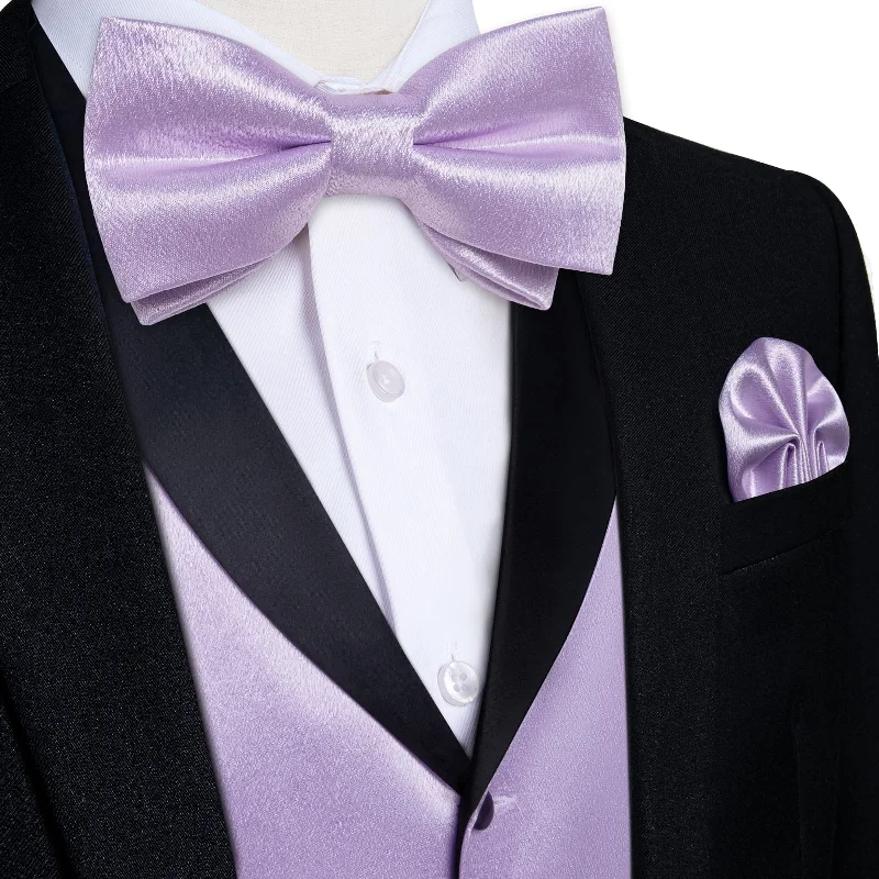 Designer tie with rich color palette-DiBanGu Tuxedo Vest Lilac Purple Solid Silk Mens Shawl Collar Dress Button Vest and Bow Tie Set