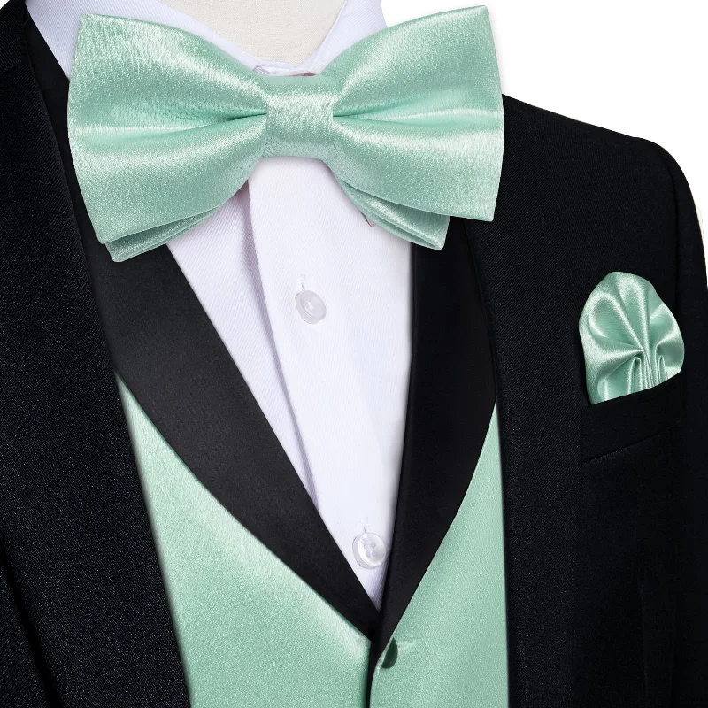 Elegant men's tie with polka dot design-DiBanGu Tuxedo Vest Mint Green Solid Silk Mens Vest and Bow Tie Set for Fashion