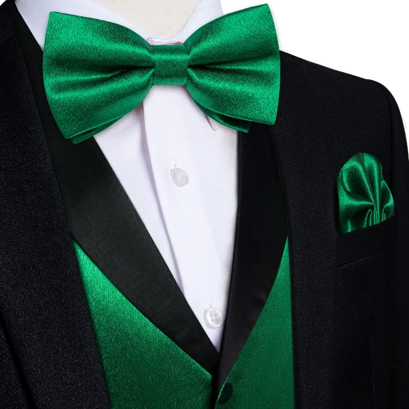 Luxury silk tie for corporate professionals-DiBanGu Tuxedo Vest North Texas Green Solid Silk Mens Vest and Bow Tie Set for Work