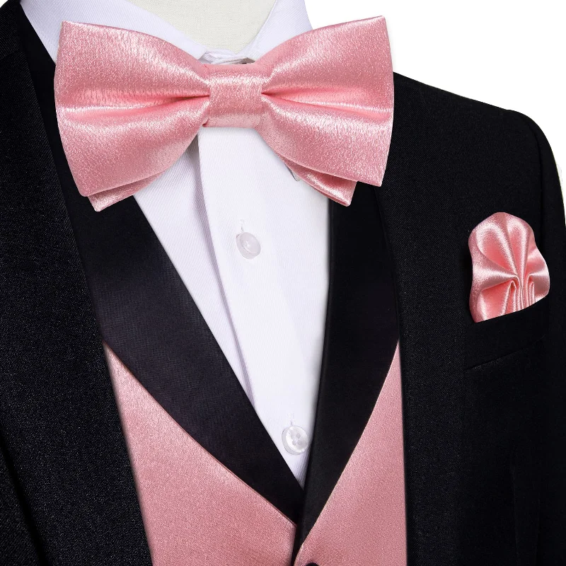 Classic men's tie with solid color block-DiBanGu Tuxedo Vest Pastel Pink Solid Silk Mens Vest and Bow Tie Set for Wedding