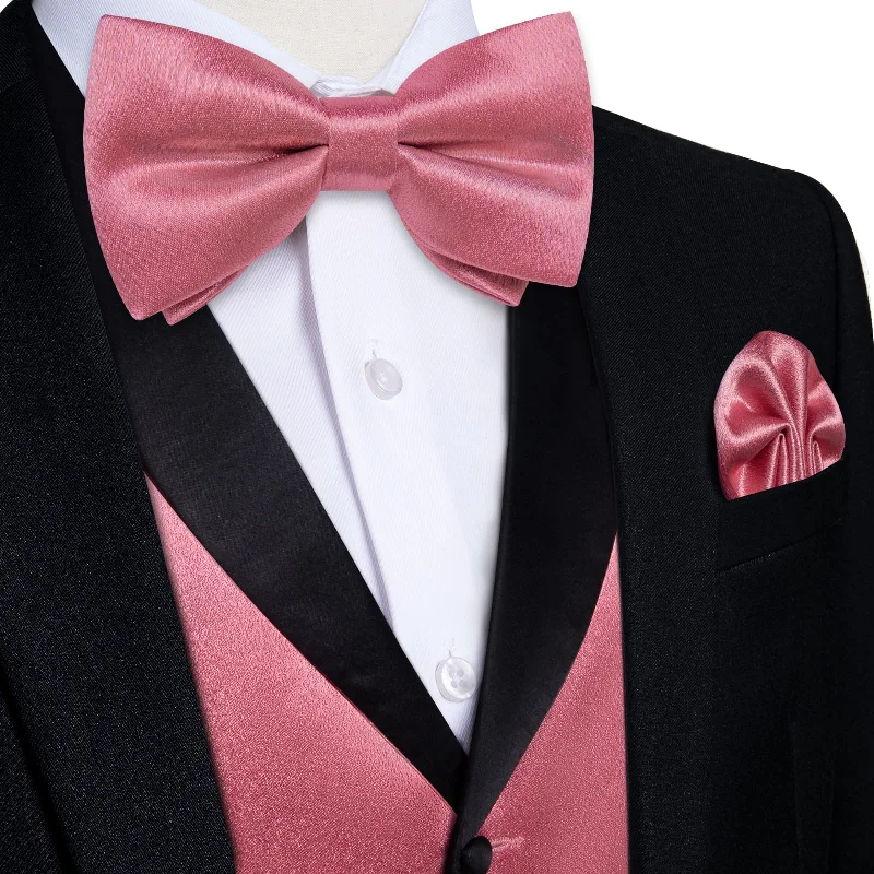 Men's tie with warm color tones for fall-DiBanGu Tuxedo Vest Puce Pink Solid Silk Mens Work Dress Vest and Bow Tie Set