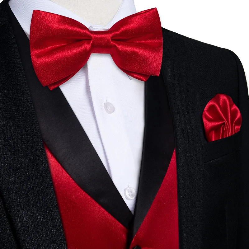 Men's red silk tie-DiBanGu Tuxedo Vest Ruddy Red Solid Silk Mens Dress Vest and Bow Tie Set