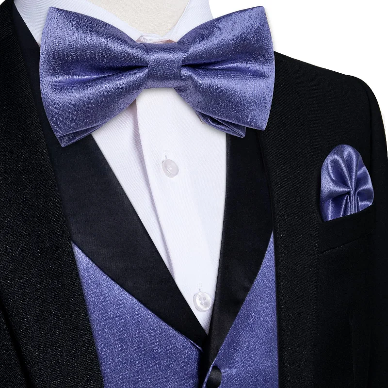 Unique men's tie with minimalistic style-DiBanGu Tuxedo Vest Yale Blue Solid Silk Mens Button Dress Vest and Bow Tie Set